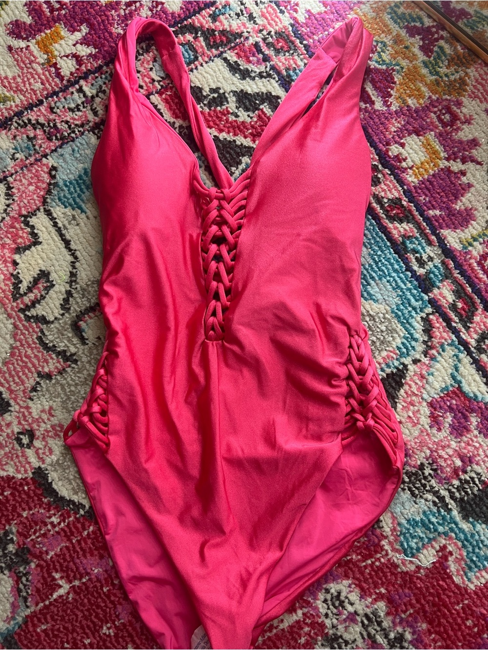 NWT Becca Coral One-Piece Swimsuit with Macramé Details